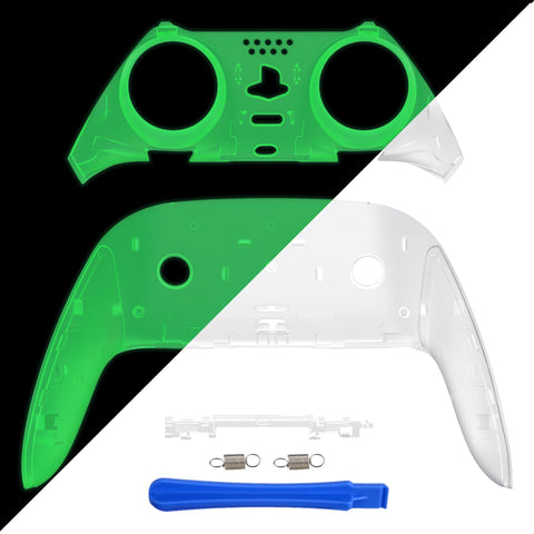 eXtremeRate Glow in Dark - Green Top Bottom Decorative Trim Shell Compatible with ps5 Edge Controller DIY Replacement Front Back Clip Shell, Custom Plates Cover Compatible with ps5 Edge Controller - CXQEGM007