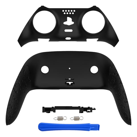 eXtremeRate Textured Black Top Bottom Decorative Trim Shell Compatible with ps5 Edge Controller DIY Replacement Front Back Clip Shell, Custom Plates Cover Compatible with ps5 Edge Controller - CXQEGP012