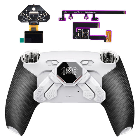 eXtremeRate SPARK Back Paddles Kit with OLED Display & Clicky Trigger Stops & Ergonomic Grips for PS5 Controller BDM-010/020 - Rubberized White & Black - MZNPFU005