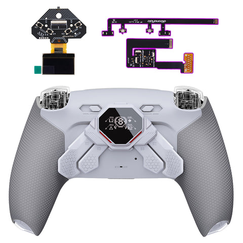 eXtremeRate SPARK Back Paddles Kit with OLED Display & Clicky Trigger Stops & Ergonomic Grips for PS5 Controller BDM-030/040/050 - Rubberized White & Gray - MZNPFU002M2