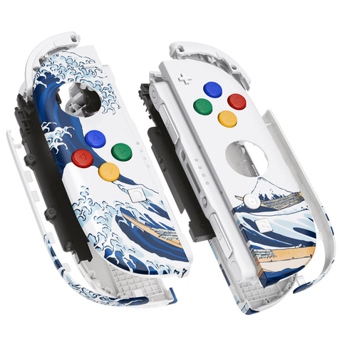 eXtremeRate DIY Replacement Full Set Shell Case with Buttons for Joycon 2 of Nintendo Switch 2 - Deluxe Version - The Great Wave - AWHNTT001