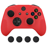 eXtremeRate PlayVital Soft Red Silicone Controller Cover Grips Caps Protective Case for Xbox One S for Xbox One X -XBOWP0039GC