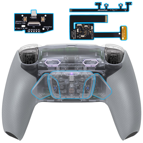 eXtremeRate RISE4 Plus MAX Back Paddles Kit with Clicky Trigger Stops & Rubberized Grip for PS5 Controller BDM-010/020 - Clear & Gray - HKCPFM007