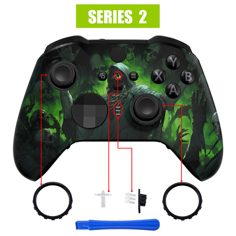 eXtremeRate Dark Carnival Replacement Front Housing Shell Case with Thumbstick Accent Rings for Xbox One Elite Series 2 Controller Model 1797 - ELT156