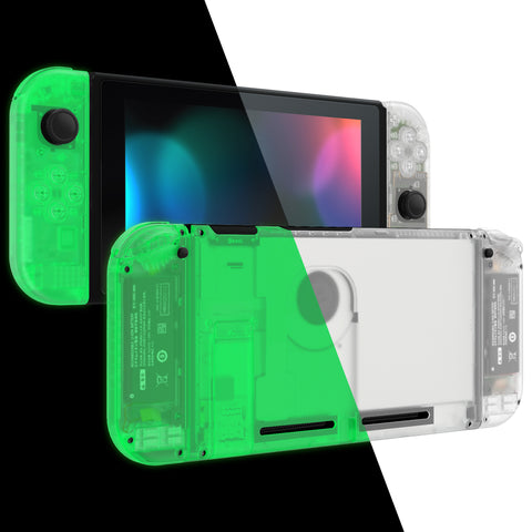 eXtremeRate Back Plate for NS Switch Console, NS Joycon Handheld Controller Housing with Colorful Buttons, DIY Replacement Shell for NS Switch - Glow in Dark - Green - QM517