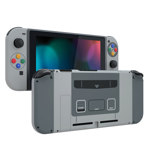 eXtremeRate Back Plate for Nintendo Switch Console, NS Joycon Handheld Controller Housing with Buttons, DIY Replacement Shell for Nintendo Switch - SFC SNES Classic EU - QT118