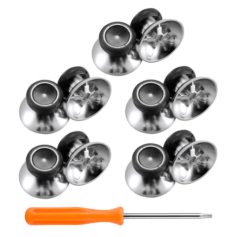 eXtremeRate 10 pcs Silver Rubberized Chrome Thumbsticks Analog Sticks Buttons Set Replacement Parts for Xbox One Xbox One Elite Xbox One X Xbox One S Game Controller - XBHK0002GC