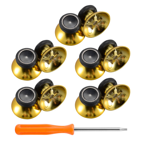 eXtremeRate 10 pcs Rubberized Chrome Thumbsticks Analog Sticks Buttons Replacement Parts for Xbox One Xbox One Elite Xbox One X Xbox One S Controller (Chrome Gold) - XBHK0001GC