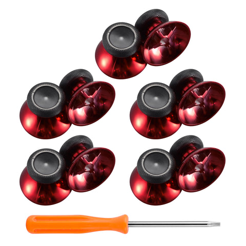 eXtremeRate 10 pcs Rubberized Chrome Red Thumbsticks Buttons Analog Sticks Replacement Parts for Microsoft Xbox One Xbox One S Controller - XBHK0003GC