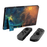 eXtremeRate Soft Touch Grip Gold Star Universe Console Back Plate DIY Replacement Housing Shell Case for Nintendo Switch Console with Kickstand JoyCon Shell NOT Included - ZT104
