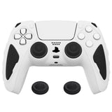 PlayVital Knight Edition White & Black Two Tone Anti-Slip Silicone Cover Skin for Playstation 5 Controller, Soft Rubber Case for PS5 Controller with Thumb Grip Caps - QSPF004