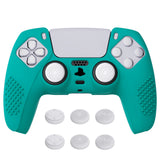 PlayVital Aqua Green 3D Studded Edition Anti-slip Silicone Cover Skin for 5 Controller, Soft Rubber Case Protector for PS5 Wireless Controller with 6 Black Thumb Grip Caps - TDPF010