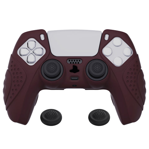 PlayVital Guardian Edition Wine Red Ergonomic Soft Anti-slip Controller Silicone Case Cover, Rubber Protector Skins with Black Joystick Caps for PS5 Controller - YHPF011