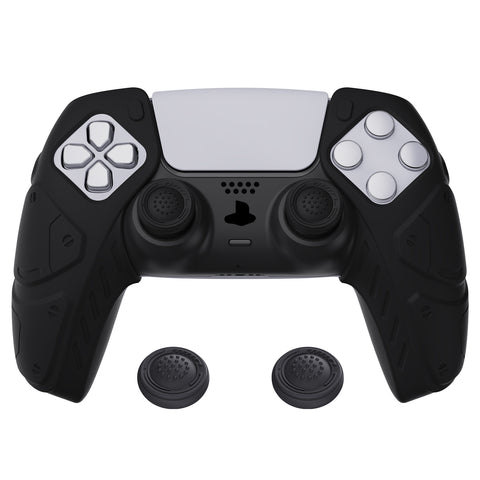 PlayVital Mecha Edition Black Ergonomic Soft Controller Silicone Case Grips for PS5 Controller, Rubber Protector Skins with Thumbstick Caps for PS5 Controller – Compatible with Charging Station - JGPF001