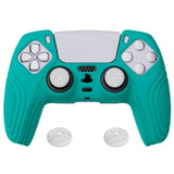 PlayVital Samurai Edition Aqua Green Anti-slip Controller Grip Silicone Skin, Ergonomic Soft Rubber Protective Case Cover for PlayStation 5 PS5 Controller with Black Thumb Stick Caps - BWPF010