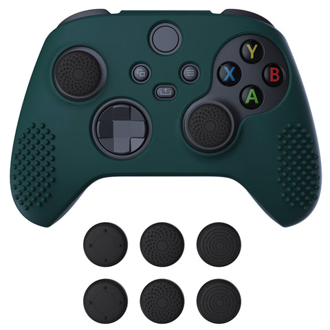 PlayVital Racing Green 3D Studded Edition Anti-slip Silicone Cover Skin for Xbox Series X Controller, Soft Rubber Case Protector for Xbox Series S Controller with 6 Black Thumb Grip Caps - SDX3004