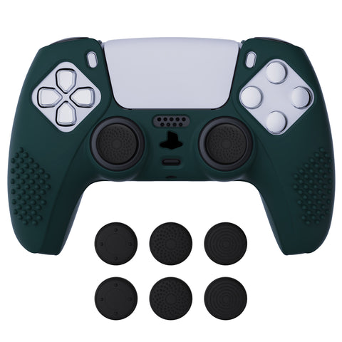 PlayVital Racing Green 3D Studded Edition Anti-slip Silicone Cover Skin for 5 Controller, Soft Rubber Case Protector for PS5 Wireless Controller with 6 Black Thumb Grip Caps - TDPF004