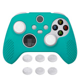 PlayVital Aqua Green 3D Studded Edition Anti-slip Silicone Cover Skin for Xbox Series X Controller, Soft Rubber Case Protector for Xbox Series S Controller with 6 White Thumb Grip Caps - SDX3010