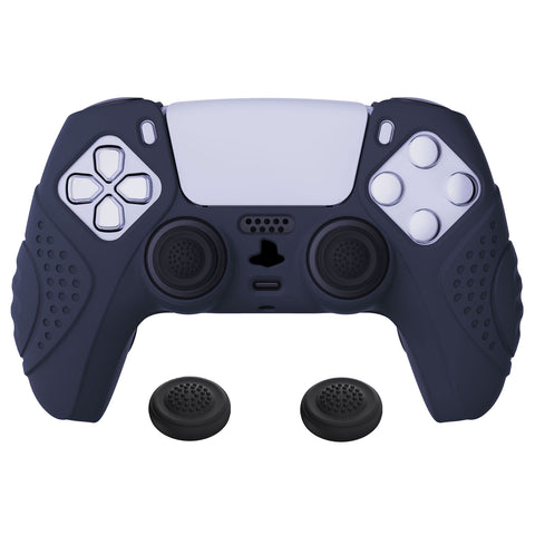 PlayVital Guardian Edition Midnight Blue Ergonomic Soft Anti-slip Controller Silicone Case Cover, Rubber Protector Skins with Black Joystick Caps for PS5 Controller - YHPF003