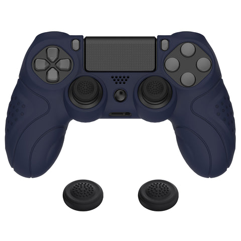 PlayVital Guardian Edition Midnight Blue Ergonomic Soft Anti-Slip Controller Silicone Case Cover for PS4, Rubber Protector Skins with Black Joystick Caps for PS4 Slim PS4 Pro Controller - P4CC0061