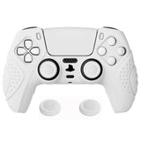 PlayVital Guardian Edition White Ergonomic Soft Anti-slip Controller Silicone Case Cover, Rubber Protector Skins with White Joystick Caps for PS5 Controller - YHPF002