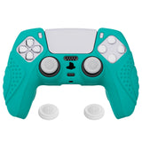 PlayVital Guardian Edition Aqua Green Ergonomic Soft Anti-slip Controller Silicone Case Cover, Rubber Protector Skins with White Joystick Caps for PS5 Controller - YHPF010