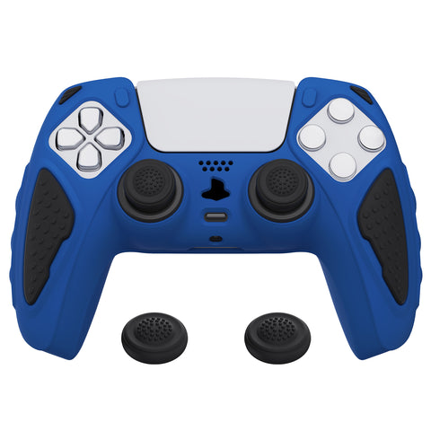 PlayVital Knight Edition Passion Blue & Black Two Tone Anti-Slip Silicone Cover Skin for Playstation 5 Controller, Soft Rubber Case for PS5 Controller with Thumb Grip Caps - QSPF007