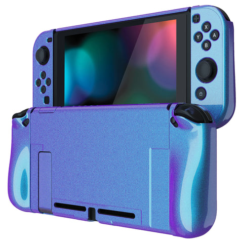 PlayVital UPGRADED Glossy Dockable Case Grip Cover for NS Switch, Ergonomic Protective Case for NS Switch, Separable Protector Hard Shell for Joycon - Chameleon Purple Blue - ANSP3001