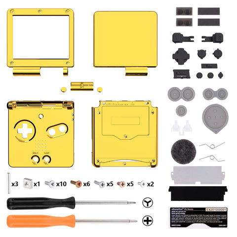 eXtremeRate IPS Ready Upgraded Chrome Gold Glossy Custom Replacement Housing Shell for Gameboy Advance SP GBA SP – Compatible with Both IPS & Standard LCD – Console & Screen NOT Included - ASPD4001