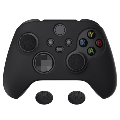 PlayVital Black Pure Series Anti-Slip Silicone Cover Skin for Xbox Series X Controller, Soft Rubber Case Protector for Xbox Series S Controller with Black Thumb Grip Caps - BLX3001