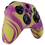 PlayVital Two Tone Purple & Yellow Camouflage Anti-Slip Silicone Cover Skin for Xbox Series X Controller, Soft Rubber Case Protector for Xbox Series S Controller with Black Thumb Grip Caps - BLX3013