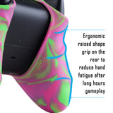 PlayVital Two Tone Pink & Green Camouflage Anti-Slip Silicone Cover Skin for Xbox Series X Controller, Soft Rubber Case Protector for Xbox Series S Controller with Black Thumb Grip Caps - BLX3014