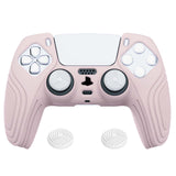 PlayVital Samurai Edition Pink Anti-slip Controller Grip Silicone Skin, Ergonomic Soft Rubber Protective Case Cover for PlayStation 5 PS5 Controller with White Thumb Stick Caps - BWPF005