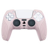 PlayVital Samurai Edition Pink Anti-slip Controller Grip Silicone Skin, Ergonomic Soft Rubber Protective Case Cover for PlayStation 5 PS5 Controller with White Thumb Stick Caps - BWPF005