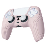 PlayVital Samurai Edition Pink Anti-slip Controller Grip Silicone Skin, Ergonomic Soft Rubber Protective Case Cover for PlayStation 5 PS5 Controller with White Thumb Stick Caps - BWPF005
