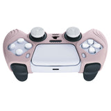 PlayVital Samurai Edition Pink Anti-slip Controller Grip Silicone Skin, Ergonomic Soft Rubber Protective Case Cover for PlayStation 5 PS5 Controller with White Thumb Stick Caps - BWPF005
