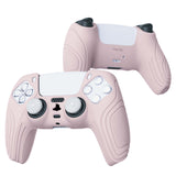 PlayVital Samurai Edition Pink Anti-slip Controller Grip Silicone Skin, Ergonomic Soft Rubber Protective Case Cover for PlayStation 5 PS5 Controller with White Thumb Stick Caps - BWPF005