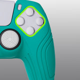 PlayVital Samurai Edition Aqua Green Anti-slip Controller Grip Silicone Skin, Ergonomic Soft Rubber Protective Case Cover for PlayStation 5 PS5 Controller with Black Thumb Stick Caps - BWPF010