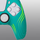 PlayVital Samurai Edition Aqua Green Anti-slip Controller Grip Silicone Skin, Ergonomic Soft Rubber Protective Case Cover for PlayStation 5 PS5 Controller with Black Thumb Stick Caps - BWPF010