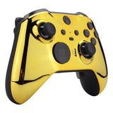 eXtremeRate Chrome Gold Edition Glossy Faceplate Cover, Front Housing Shell Case Replacement Kit for Xbox One Elite Series 2 Controller Model 1797 and Core Model 1797 - Thumbstick Accent Rings Included - ELD401