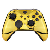 eXtremeRate Chrome Gold Edition Glossy Faceplate Cover, Front Housing Shell Case Replacement Kit for Xbox One Elite Series 2 Controller Model 1797 and Core Model 1797 - Thumbstick Accent Rings Included - ELD401