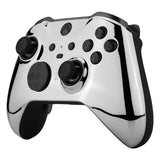 eXtremeRate Chrome Silver Edition Glossy Faceplate Cover, Front Housing Shell Case Replacement Kit for Xbox One Elite Series 2 Controller Model 1797 and Core Model 1797 - Thumbstick Accent Rings Included - ELD402