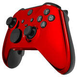 eXtremeRate Chrome Red Edition Glossy Faceplate Cover, Front Housing Shell Case Replacement Kit for Xbox One Elite Series 2 Controller Model 1797 and Core Model 1797 - Thumbstick Accent Rings Included - ELD403