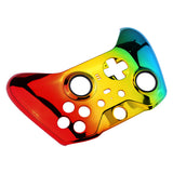eXtremeRate Tri-Color Gradient Glossy Faceplate Cover, Chrome Cyan Gold Red Replacement Front Housing Shell Case for Xbox One Elite Series 2 Controller Model 1797 and Core Model 1797 - Thumbstick Accent Rings Included - ELD409