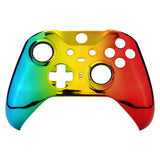 eXtremeRate Tri-Color Gradient Glossy Faceplate Cover, Chrome Cyan Gold Red Replacement Front Housing Shell Case for Xbox One Elite Series 2 Controller Model 1797 and Core Model 1797 - Thumbstick Accent Rings Included - ELD409