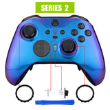 eXtremeRate Chameleon Purple Blue Faceplate Cover, Glossy Front Housing Shell Case Replacement Kit for Xbox One Elite Series 2 Controller Model 1797 and Core Model 1797 - Thumbstick Accent Rings Included - ELP301