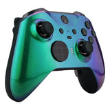 eXtremeRate Chameleon Green Purple Faceplate Cover, Glossy Front Housing Shell Case Replacement Kit for Xbox One Elite Series 2 Controller Model 1797 and Core Model 1797 - Thumbstick Accent Rings Included - ELP302