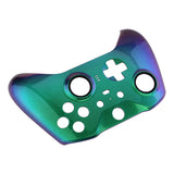 eXtremeRate Chameleon Green Purple Faceplate Cover, Glossy Front Housing Shell Case Replacement Kit for Xbox One Elite Series 2 Controller Model 1797 and Core Model 1797 - Thumbstick Accent Rings Included - ELP302