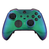 eXtremeRate Chameleon Green Purple Faceplate Cover, Glossy Front Housing Shell Case Replacement Kit for Xbox One Elite Series 2 Controller Model 1797 and Core Model 1797 - Thumbstick Accent Rings Included - ELP302