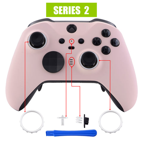 eXtremeRate Cherry Blossoms Pink Soft Touch Grip Faceplate Cover, Front Housing Shell Case Replacement Kit for Xbox One Elite Series 2 Controller Model 1797 and Core Model 1797 - Thumbstick Accent Rings Included - ELP312